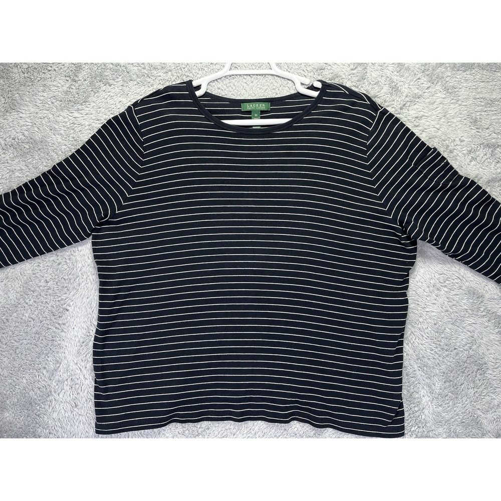 Lauren Ralph Lauren Womens 3X Black White Striped Cotton Top Nautical Coastal